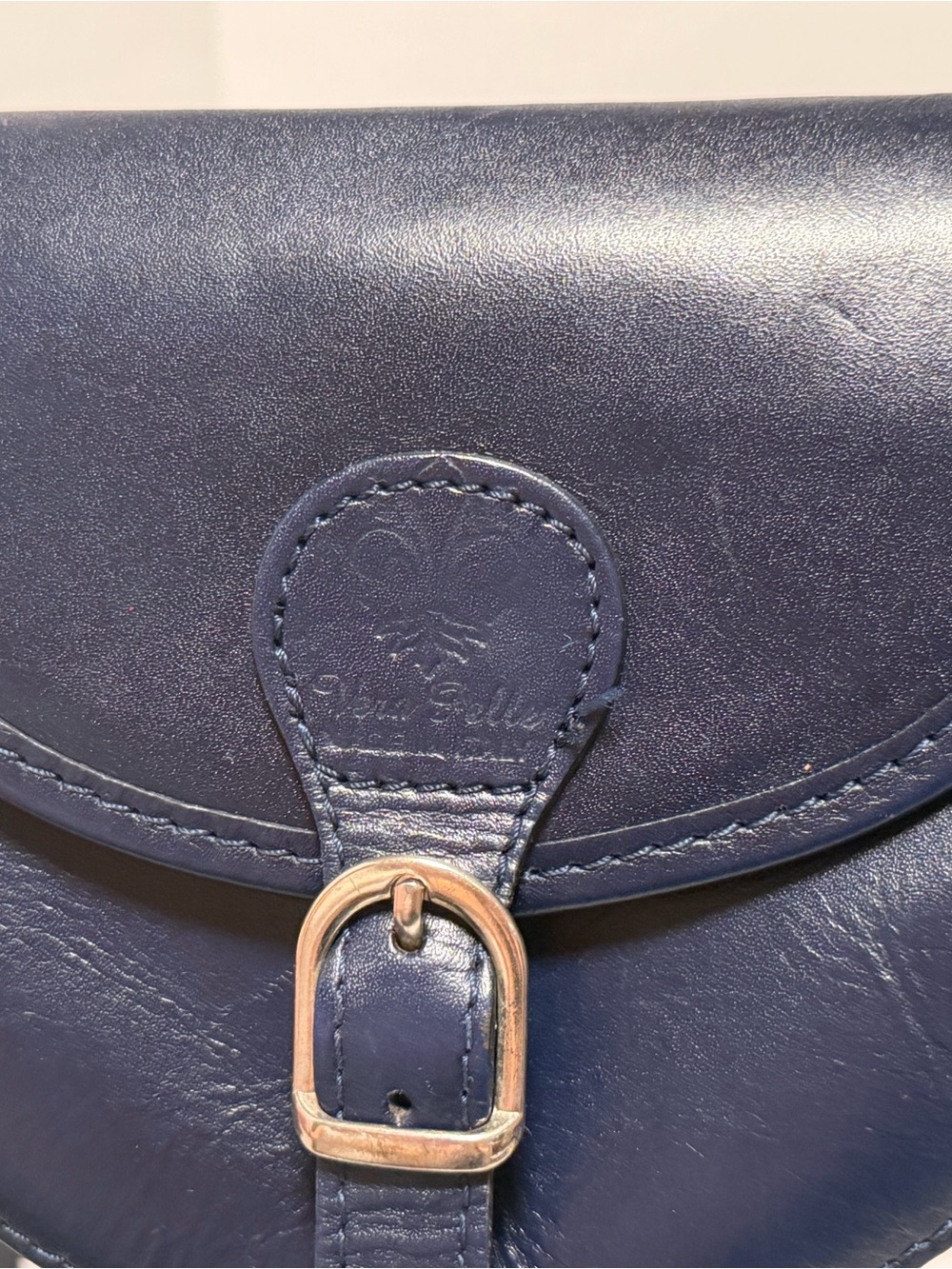 Vera Pelle Navy Leather Crossbody with Buckle Accent